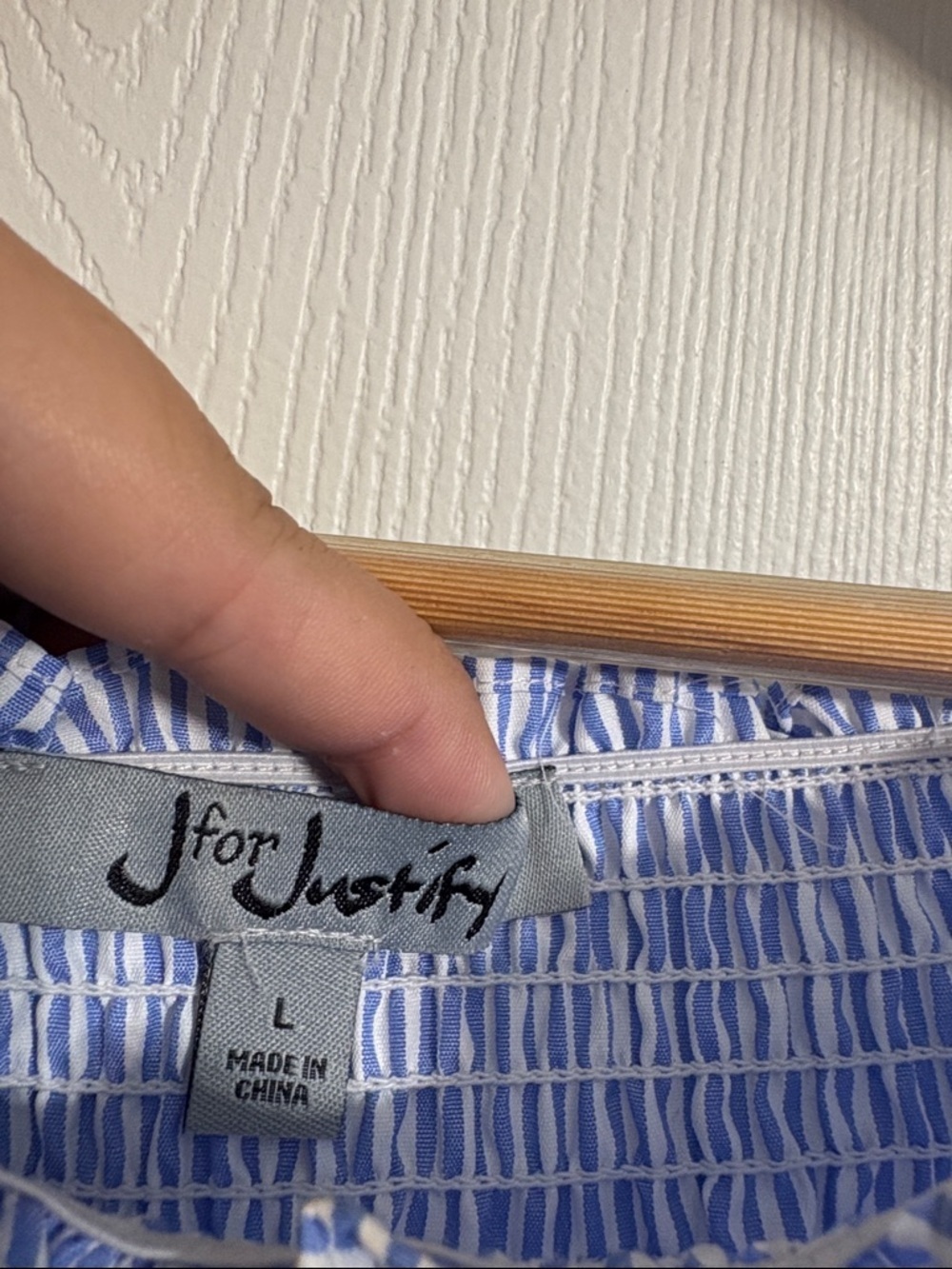 J for Justify Light Blue and White Striped Off-Shoulder Tie-Sleeve Top - Picture 2 of 8